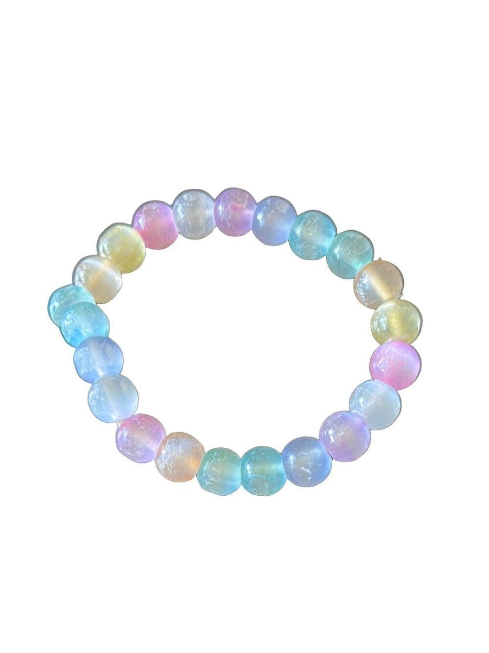 Rainbow Selenite Beaded Stretch Bracelet Multicolor for clarity